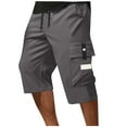 thumbnail image 1 of Men's Cargo Shorts Casual Elastic Waist 3/4 Capri Pants Below Knee Short Pants with multi Pockets, 1 of 5