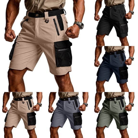 Men's Cargo Shorts Casual Waterproof Quick Dry Baggy Shorts Lightweight Ripstop Outdoor Hiking Shorts with Zipper Pockets Khaki M