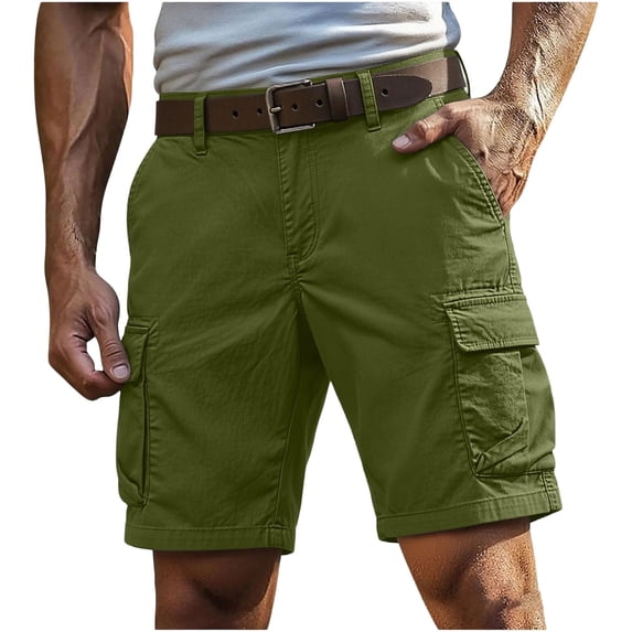 WAGUTH Men's Cargo Shorts Classic Fit Knee Length Multi-Pocket Casual Outdoor Hiking Travel Work Short Pants,Green,M