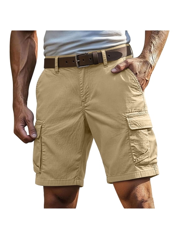 Men's Cargo Shorts Classic Fit Knee Length Multi-Pocket Casual Outdoor Hiking Travel Work Short Pants,Khaki,M