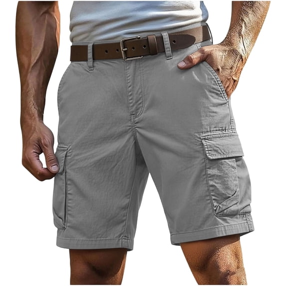 WAGUTH Men's Cargo Shorts Classic Fit Knee Length Multi-Pocket Casual Outdoor Hiking Travel Work Short Pants,Gray,S