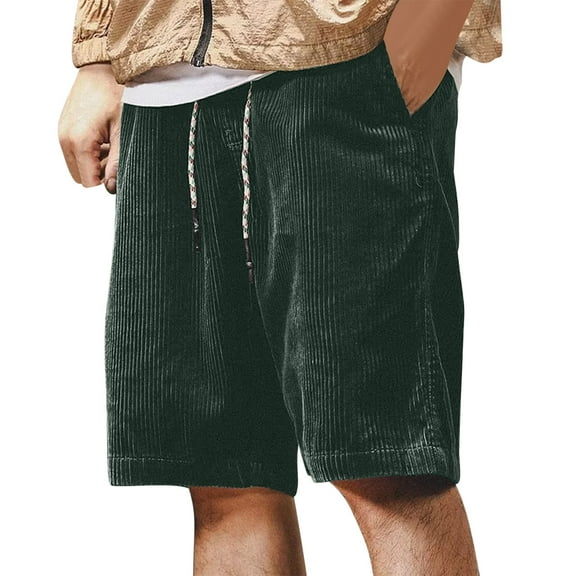 Men's Cargo Shorts Corduroy Elastic Waistband Drawstring Summer Casual Cotton Big & Tall Relaxed Fit Work Shorts Green XL
