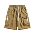 thumbnail image 1 of Men's Cargo Shorts Drawstring Elastic Waist Multi Pockets Wide Leg Casual Loose Trendy Workout Shorts Khaki,L, 1 of 5