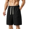 thumbnail image 1 of Men's Cargo Shorts Elastic Drawstring Waist Relaxed Fit Summer Outdoor Activities Shorts Daily Wear Black L, 1 of 8