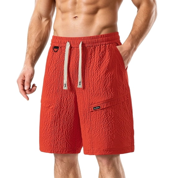 Men's Cargo Shorts Elastic Drawstring Waist Relaxed Fit Summer Outdoor Activities Shorts Daily Wear Red 5XL