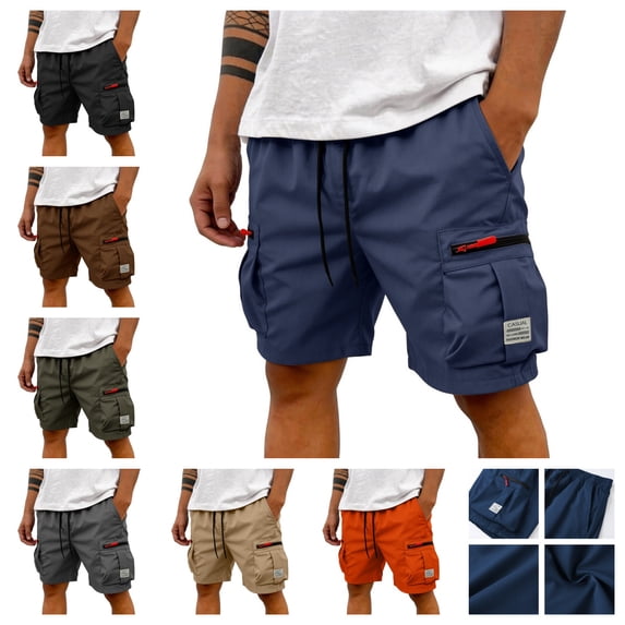 Men's Cargo Shorts Elastic Waist Drawstring Athletic Hiking Work Short Pants Baggy Casual Gym Shorts with Multi Pockets Navy XL