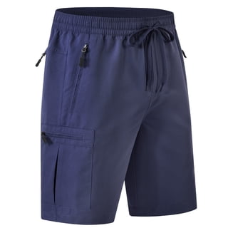 Men's Cargo Shorts Elastic Waist Drawstring Casual Summer Beach Shorts with Zipper Pockets Navy Blue 36W