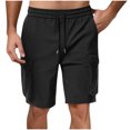 thumbnail image 1 of Men's Cargo Shorts Elastic Waist Drawstring With Pocket Cotton Straight Elastic Waist Shorts Black, 1 of 7