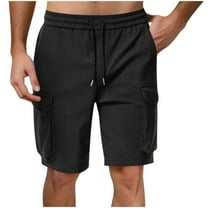 ZQUUVOU Men's Cargo Shorts Elastic Waist Drawstring With Pocket Cotton Straight Elastic Waist Shorts Black