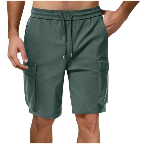 Men's Cargo Shorts Elastic Waist Drawstring With Pocket Cotton Straight Elastic Waist Shorts Navy