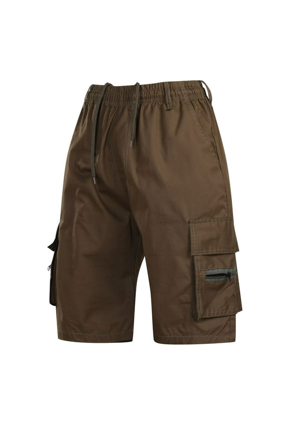 Men's Cargo Shorts with Elastic Waistband, Loose Fit, Short Cotton Cargo Shorts with Pocket, Technical Cargo Shorts for Outdoor, Work, and Running (Brown, 4XL)