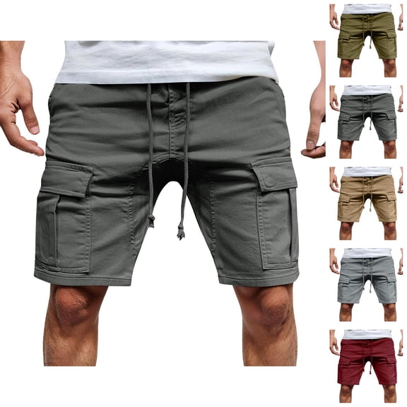 Men's Cargo Shorts Elastic Waistband with Drawstring Pockets 2025 Lightweight Casual Knee Length Cargo Shorts for Men