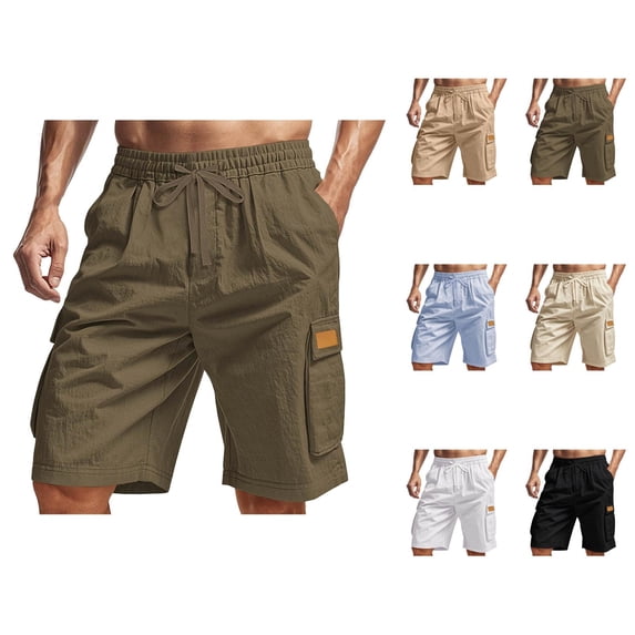Men's Cargo Shorts Elastic Waistband with Drawstring Pockets Lightweight Breathable Knee Length Cargo Shorts for Men