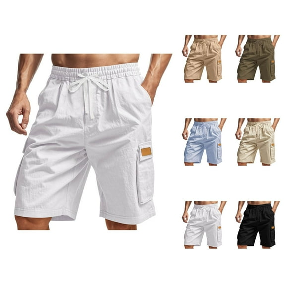 Men's Cargo Shorts Elastic Waistband with Drawstring Pockets Lightweight Breathable Knee Length Cargo Shorts for Men