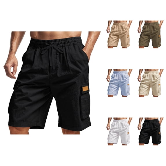 Men's Cargo Shorts Elastic Waistband with Drawstring Pockets Lightweight Breathable Knee Length Cargo Shorts for Men