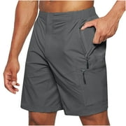 Men's Cargo Shorts Ganfancp Quick Dry Shorts 7" Inseam Swim Trunks, Mens Summer Shorts Slim Fit Active Solid Plus Size Gym Shorts for Young Men Elastic Waist Drawstring Men's Cargo Shorts