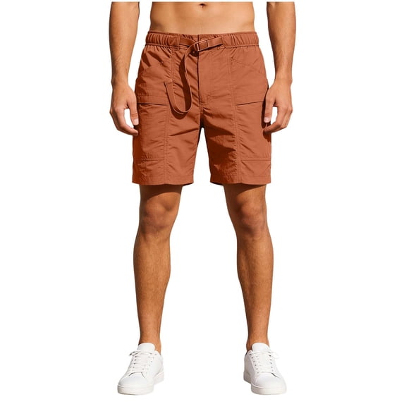 Men's Cargo Shorts Hiking Short Pants with Built-in Webbing Belt, Knee Length Regular Fit Multi-Pocket Quick Dry Lightweight Outdoor Travel Utility Shorts Elastic Waist
