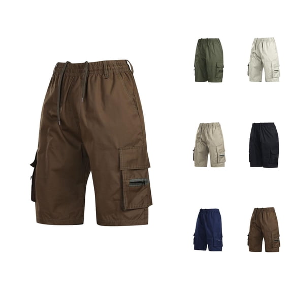 Men's Cargo Shorts Knee Length 2025 Elastic Waistband Drawstring Pockets Lightweight Breathable Cargo Shorts for Men