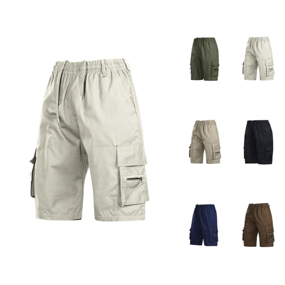 Men's Cargo Shorts Knee Length 2025 Elastic Waistband Drawstring Pockets Lightweight Breathable Cargo Shorts for Men