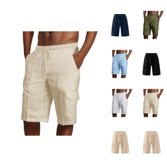 Men's Cargo Shorts Knee Length Elastic Waistband with Drawstring Pockets Lightweight Breathable Cargo Shorts for Men