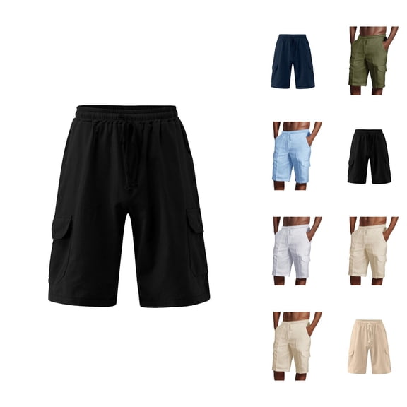 Men's Cargo Shorts Knee Length Elastic Waistband with Drawstring Pockets Lightweight Breathable Cargo Shorts for Men