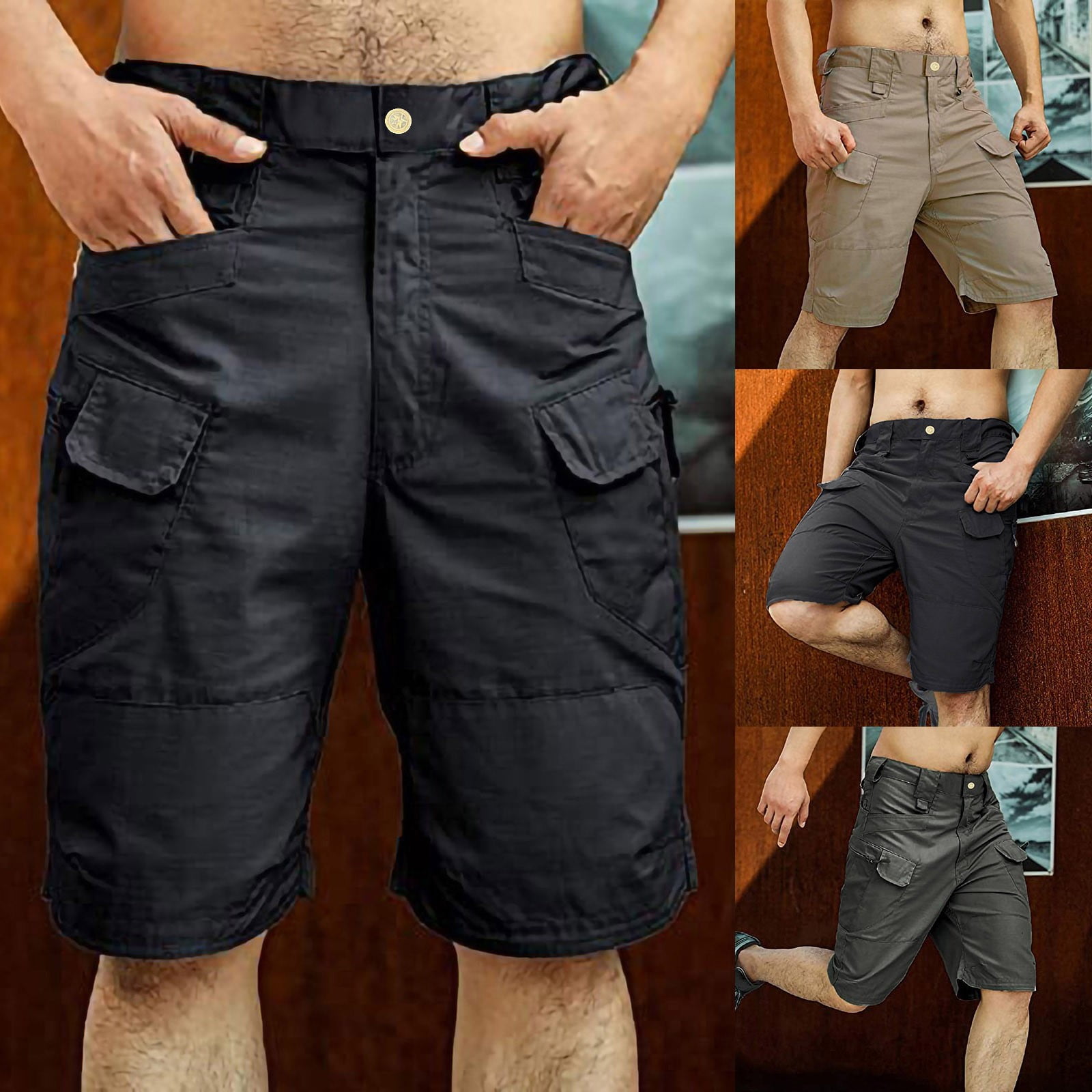 Men's Cargo Shorts Lightweight Multi Pocket Elastic waist Casual Summer