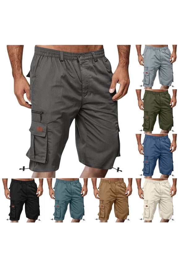 Men's Cargo Shorts for Men Casual Faddish Solid Short With Multi-pocket Button Zipper Elastic Waist Short Pants Cargo Pants Outdoor Sweatpants Dark Gray,XL