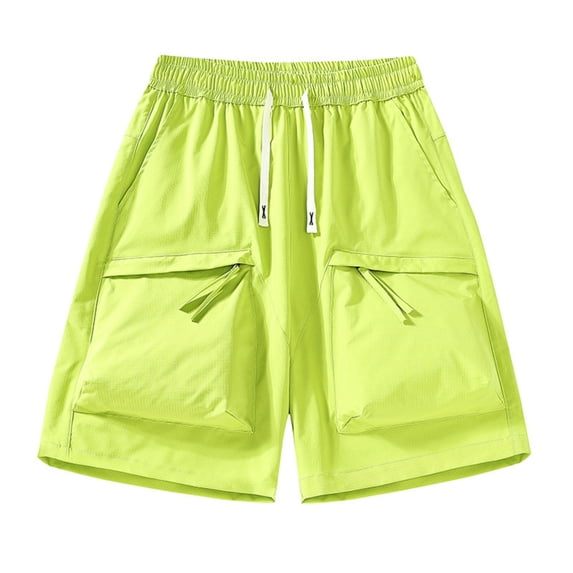 Men's Cargo Shorts with Multi-Pocket Elastic Waist Shorts Pants Drawstring Ripstop Straight Leg Cargo Shorts Loose Fit Hiking Outdoor Lightweight Work Beach Shorts,Green L