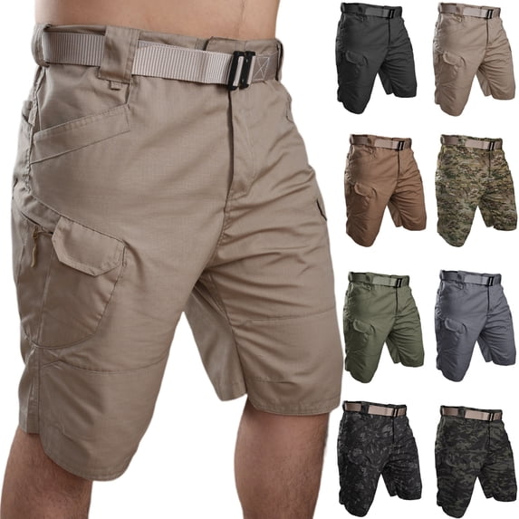 Men's Cargo Shorts Multi-Pocket Elastic Waistband Short Drawstring Ripstop Straight Leg Cargo Short Casual Loose Fit Hiking Running Outdoor Bermuda Shorts,Brown M