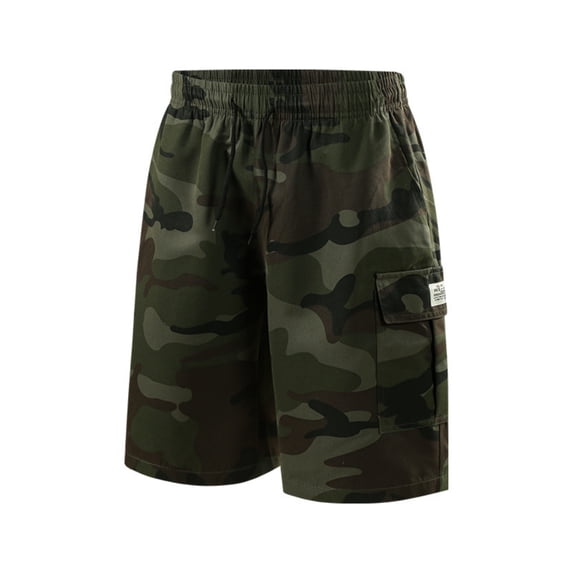 Men's Cargo Shorts Multi Pocket Elastic Waistband Short Pants Drawstring Ripstop Straight Leg Cargo Shorts Outdoor Casual Workout Lightweight Bottom,Camouflage Green L