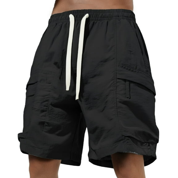 Men's Cargo Shorts Nylon Ice Silk Cargo Shorts with Pockets Summer Casual Sports Shorts Black L