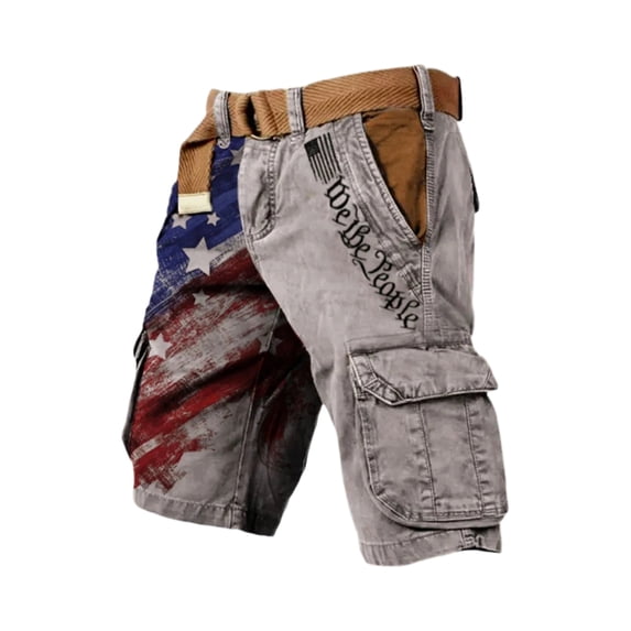 Men's Cargo Shorts Patriotic Printed 4th Of July Shorts Distressed Washed Freedom We the People Cargo Shorts Outdoor Hiking Fishing Military Patriotic Shorts,Gray XL