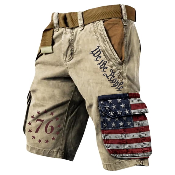 Men's Cargo Shorts Patriotic Printed American Flag Shorts Distressed Washed 250 Years Of Freedom Cross Cargo Shorts Outdoor Casual Military Hiking Patriotic Shorts,Brown 3XL