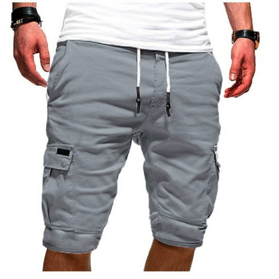 Men's Cargo Shorts Plus Size Big and Tall Cargo Shorts Multi-Pockets Relaxed Summer Drawstring Beach Shorts Pants