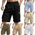 thumbnail image 1 of Men's Cargo Shorts Plus Size Solid Color Multi Pockets Drawstring Lightweight Outdoor Pants Workwear for Men Travel Golf Camping Gifts for Men White M, 1 of 10