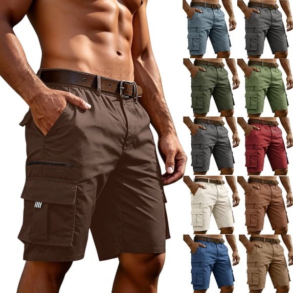 Men's Cargo Shorts Quick Dry Lightweight Knee Length Bermuda Shorts with Pockets Elastic Waist Work Hiking Short Brown 3XL