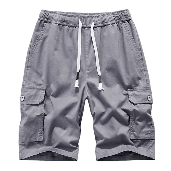 Men's Cargo Shorts Relaxed Cotton Shorts Drawstring Elastic Waist Casual Outdoor Lightweight Work Shorts with Multi-Pockets