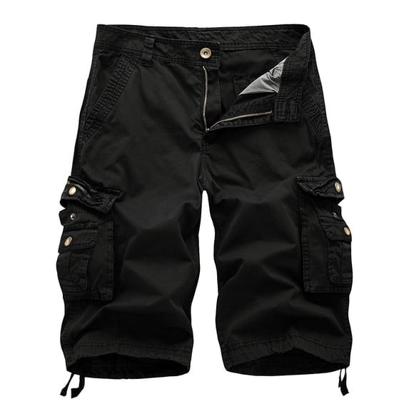 Men's Cargo Shorts Relaxed Fit Multi-Pocket Outdoor Cargo Shorts Cotton Black 3XL
