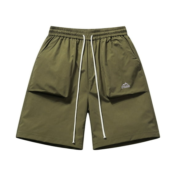 ZQUUVOU Men's Cargo Shorts Solid Color Sports Fitness Training Breathable Shorts Pockets Shorts Olive Green