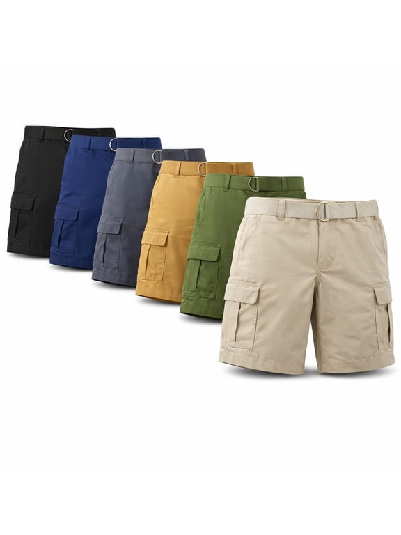 Men’s Cargo Shorts Stretch Lightweight Cotton Twill Multi Pockets Belted Short (Pack of 1)