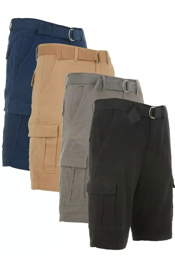 Men’s Cargo Shorts Stretch Lightweight Cotton Twill Multi Pockets Belted Short