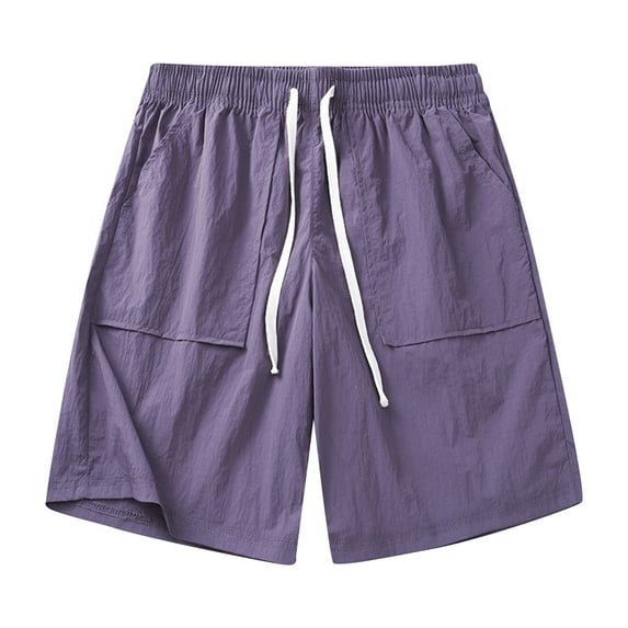 Men's Cargo Shorts Summer Casual Cropped Pants Beach Bermuda Nylon Shorts Outwear Purple XL
