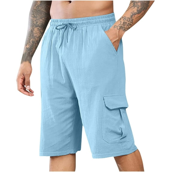 ZQUUVOU Men's Cargo Shorts Summer Comfortable Button Pocket Elastic Waist Shorts Sky Blue