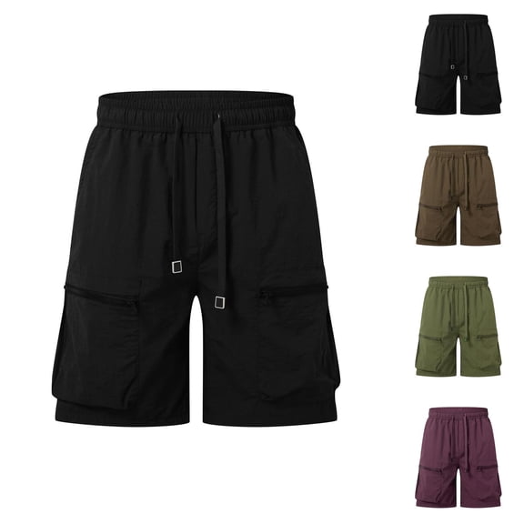 Men's Cargo Shorts Summer Elastic Waistband Pockets Drawstring Loose Fit Casual Knee Length Cargo Shorts for Men