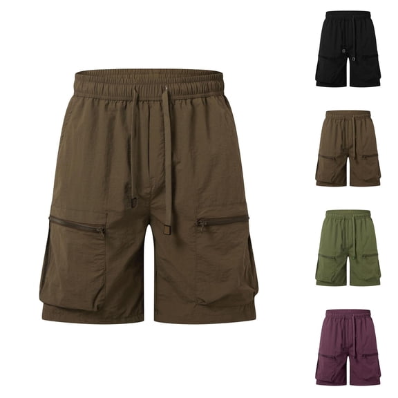 Men's Cargo Shorts Summer Elastic Waistband Pockets Drawstring Loose Fit Casual Knee Length Cargo Shorts for Men