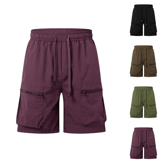 Men's Cargo Shorts Summer Elastic Waistband Pockets Drawstring Loose Fit Casual Knee Length Cargo Shorts for Men