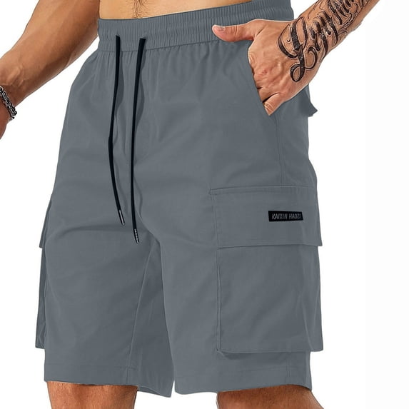 Men's Cargo Shorts Summer Oversized Pants Elastic Waist Large Size Outdoor Jogging Sweatpants Trend Multi Pockets Men Clothes Dark Gray 2XL