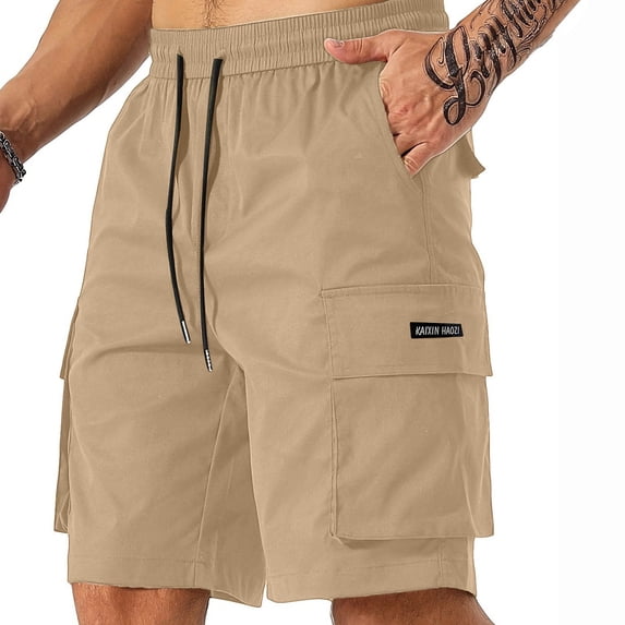 Men's Cargo Shorts Summer Oversized Pants Elastic Waist Large Size Outdoor Jogging Sweatpants Trend Multi Pockets Men Clothes Khaki L