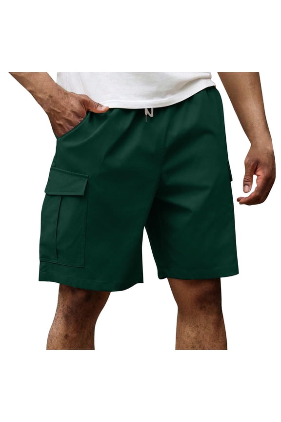 Men's Cargo Shorts Summer Quick Dry Lightweight Breathable Elastic Waist Drawstring Outdoor Casual Short Pants Utility Work Wear with Pockets