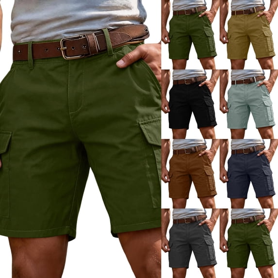 Men's Cargo Shorts Summer Straight Leg 7 Inch Inseam Shorts Casual Hiking Travel Shorts with Multiple Pockets Army Green S